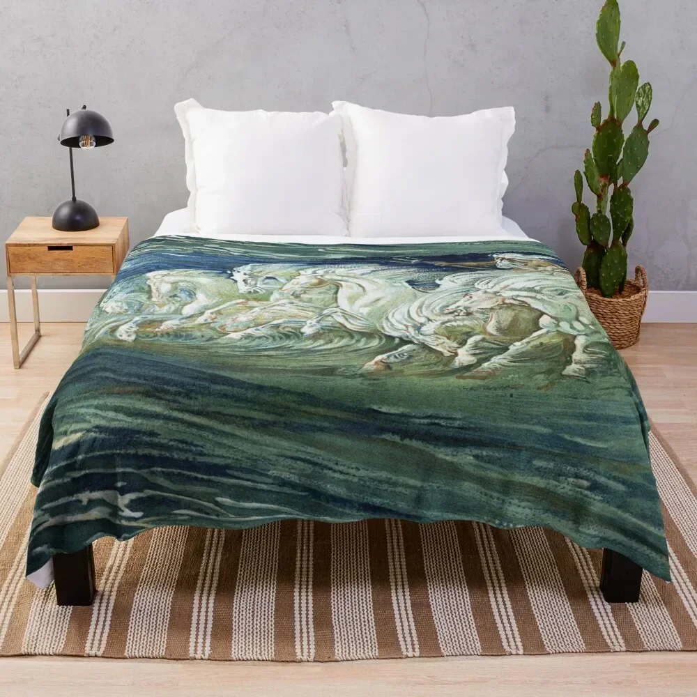 

SEA HORSES OF NEPTUNE AMONG WAVES Throw Blanket Soft Bedroom Blanket for Night Sleeping