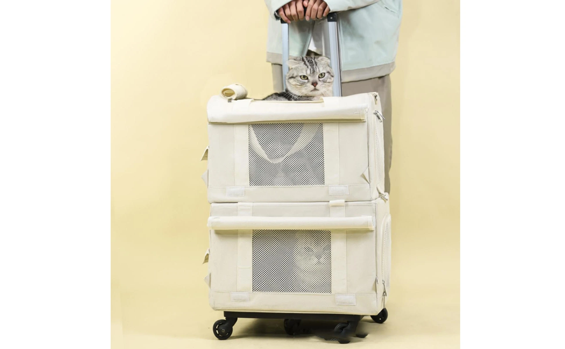 Pet Carrier with Telescopic Handle Soft-Sided Pet Carrier Trolley Travel Bag Portable Long-Lasting for Cats, Outings