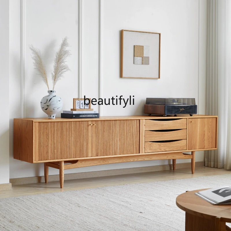 

Oak TV Cabinet Modern Minimalist Nordic Log Style TV Cabinet and Tea Table Combination