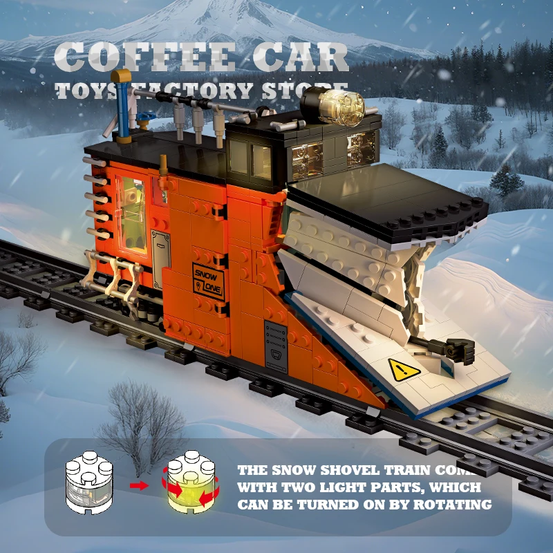รถไฟเมืองเทคนิค MOC บล็อกตัวต่อ LED โมเดล 3 มิติ รถจักรตักหิมะ บล็อก STEM ของเล่นรถยนต์ ของขวัญคริสต์มาสสำหรับเพื่อน ใหม่