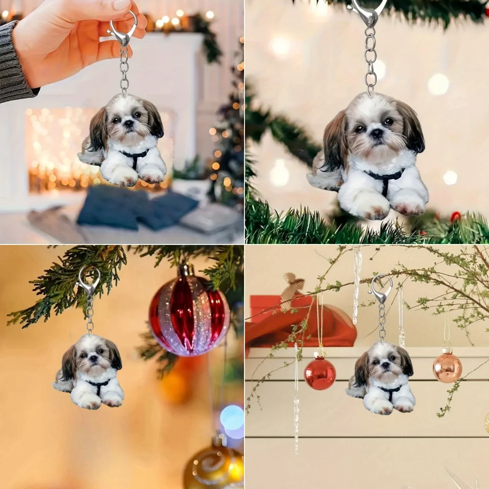 Shih Tzu Dog 2D Acrylic Pendant Keychain Cute Puppy Versatile Charm,Decor for Car Mirror,Backpacks,Festive,Valentine\'s Day Gift