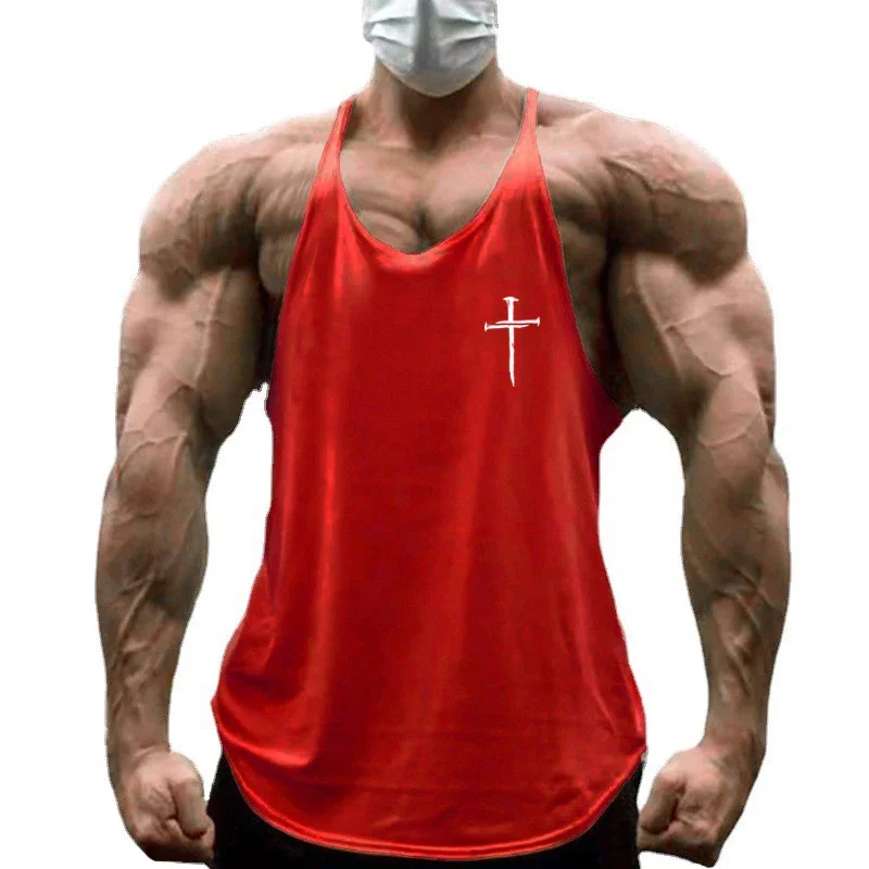 Men's Summer Cotton Bodybuilding Stringer Vests Low Scoop Neck Curved Hem Gym Workout Tank Tops Muscle Sleeveless Shirts