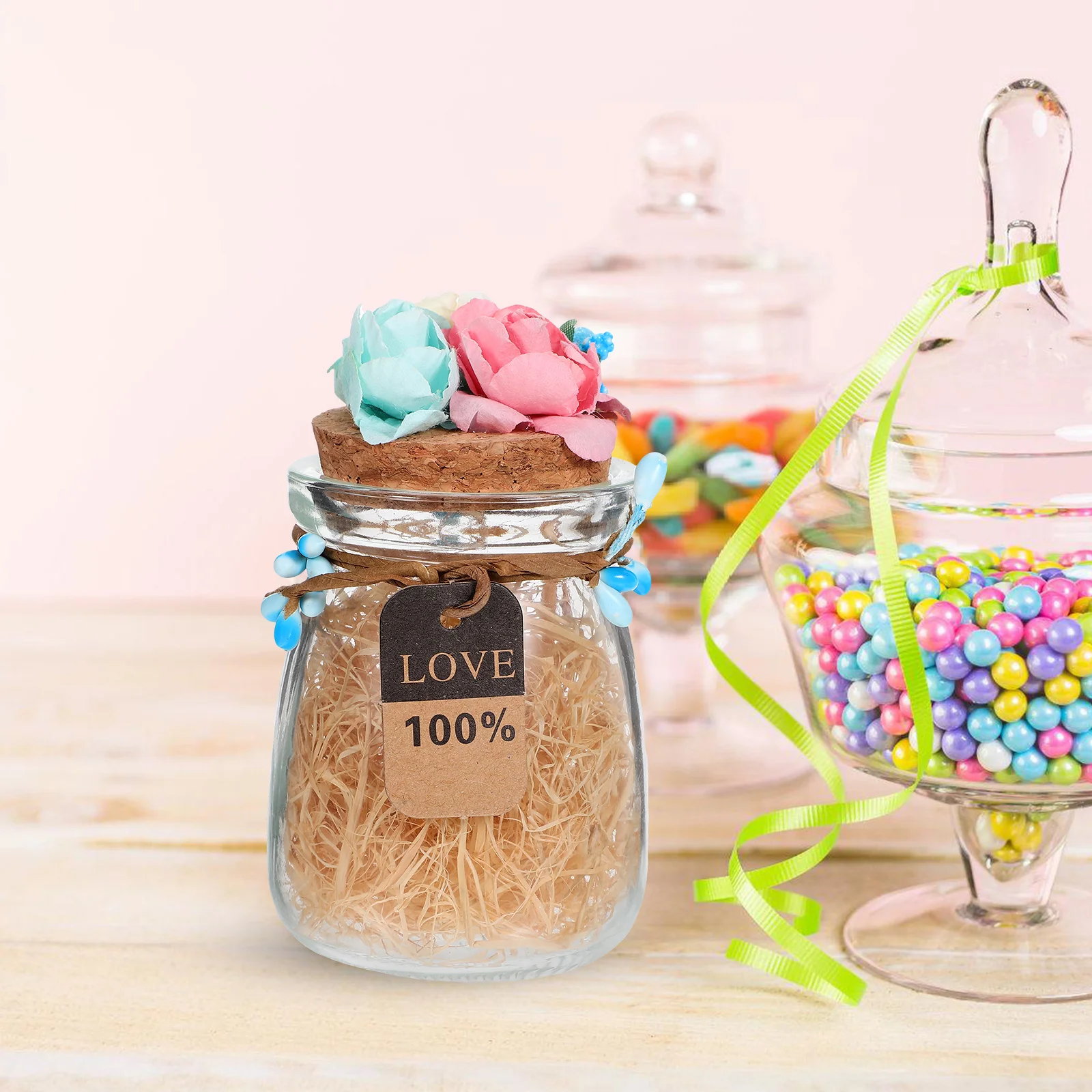 

6Pcs Candy Storage Containers Transparent Berry Flower Corked Glass Jars for Wedding Home Decor Sugar Storage Box