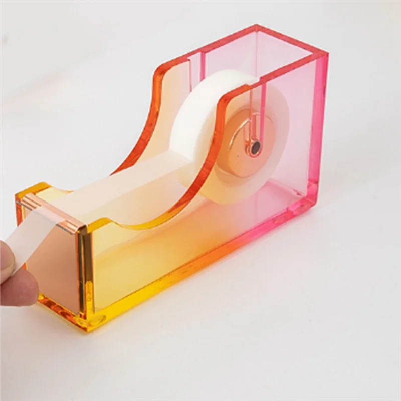 Desk Tape Dispenser Heavy Duty Cute Tape Dispenser Clear Acrylic Tape Cutter With Non-Skid Base Suitable For 1 Inch Core Tape