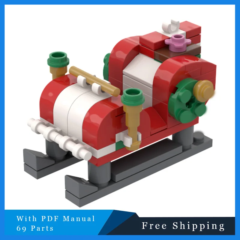 

69 шт., серия украшений для фестивалей, MOC, строительный блок, мини-рождественские сани, модель, развивающие игрушки «сделай сам», подарок на день рождения для детей