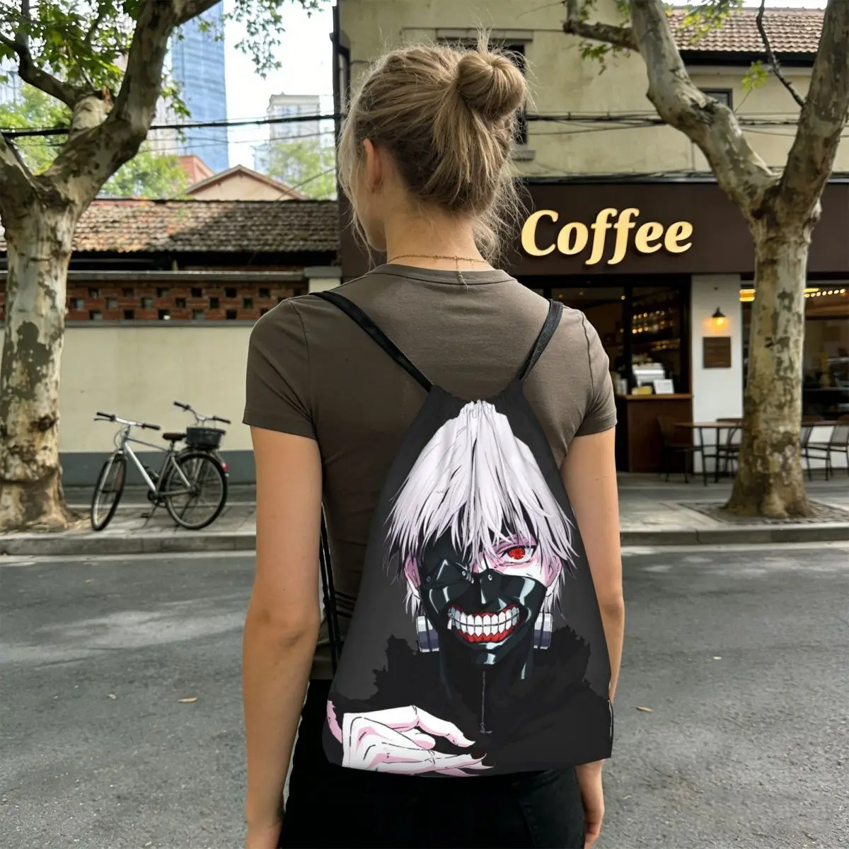 Anime Tokyo Ghoul Kaneki Ken Backpacks Portable Drawstring Bundle Pocket Shoes Bag Book Bags for Man Woman Students
