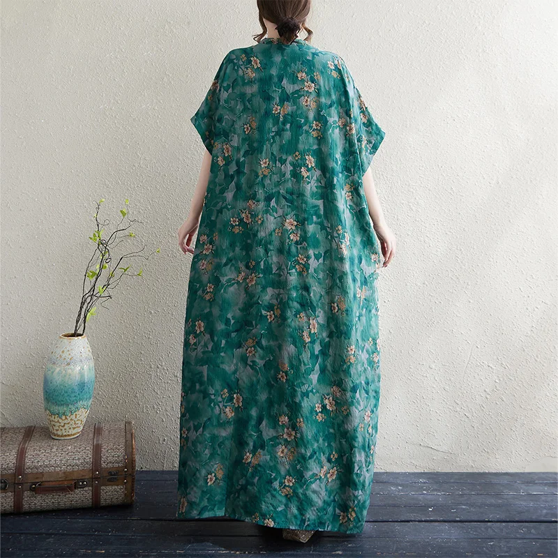 Summer V-ne Long Cotton Linen Loose Large Size Beach Skirt Meat Concealing n Holiday Sle Dr Casual Commute Sle