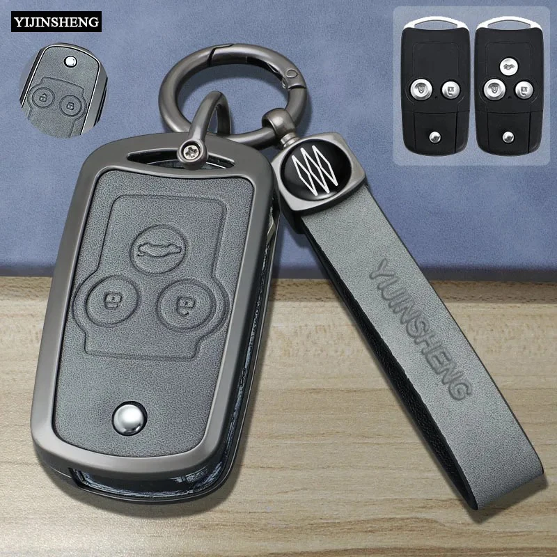 2 3 botones de aleación de Zinc + funda de cuero para llave de coche para Honda Civic Fit Accord CRV HRV Jazz Odyssey para Acura TL TSX ZDX RSX CRZ