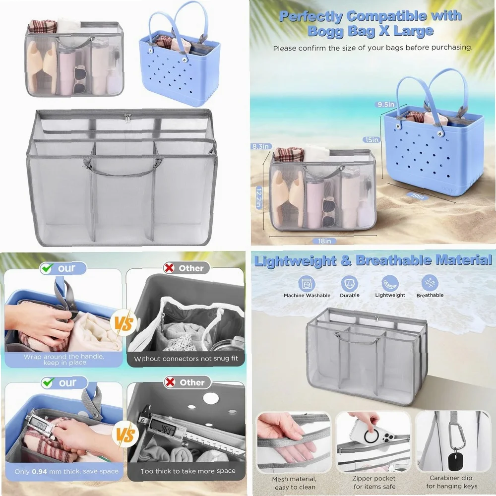Organizador de Malla Ligero para Bolsas de Playa XL Bogg, Compatible con Bolsa Divisora Extra Grande Bogg