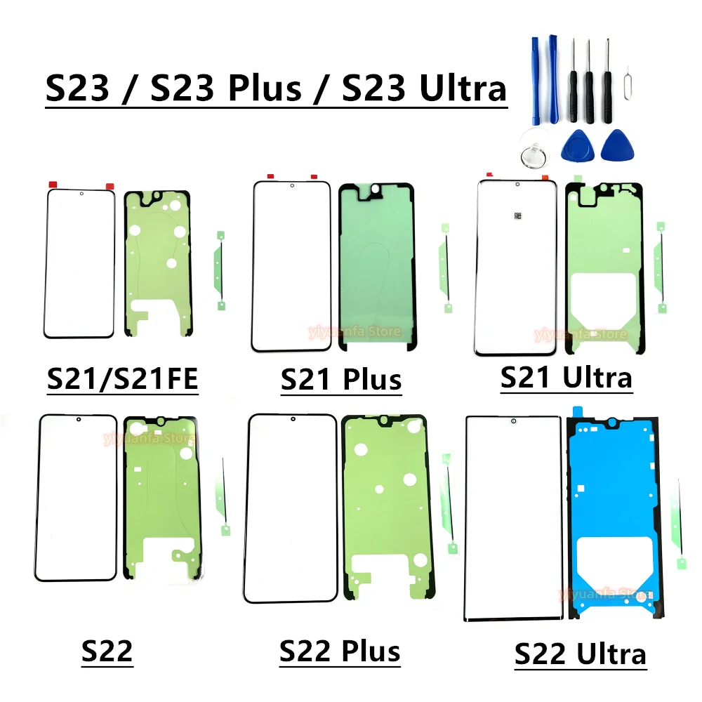 Front Screen Glass Repair Kits For Samsung Galaxy S21 S22 S23 Plus Ultra 5G S21fe LCD Touch Panel Outer Glass Lens Replacement