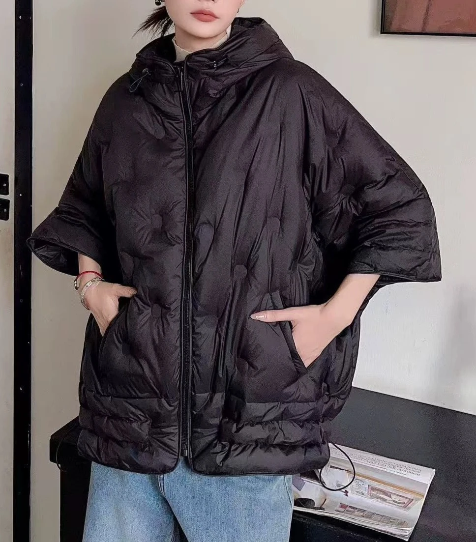 2026 Autumn/Winter New Women's Down Jacket Hooded Loose Bat Sleeve Coat