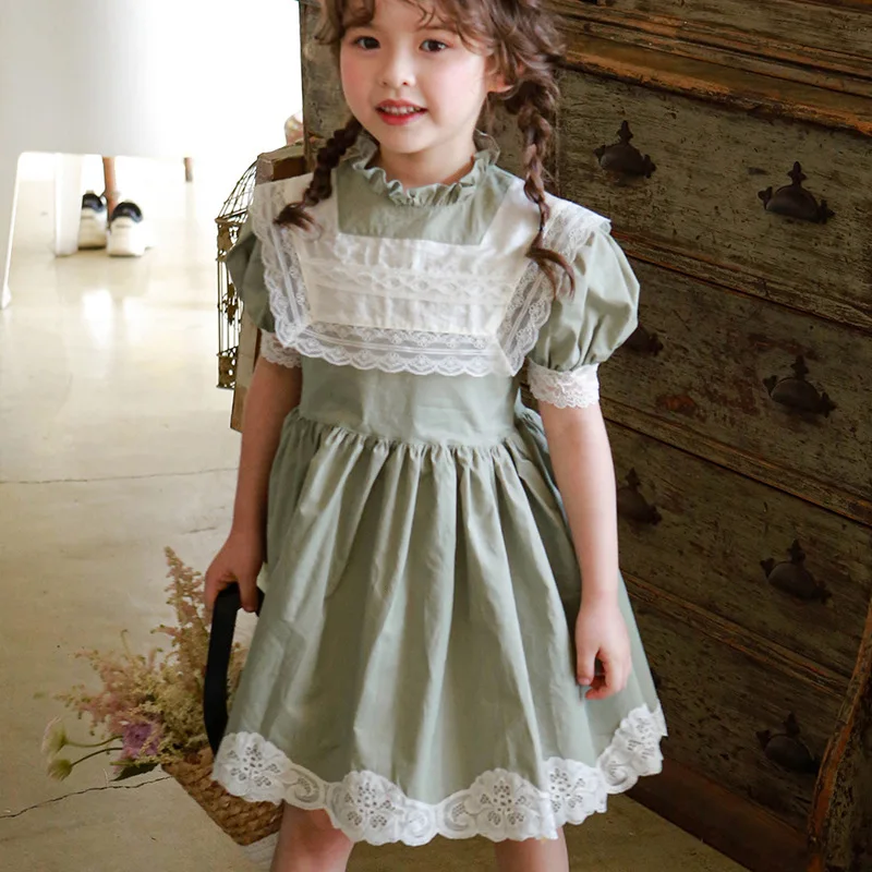

Green Dresses For Elegant Party Girls Short Sleeve Dress Kids Toddler Girl Princess Dress Simple Summer Baby Palace Dress