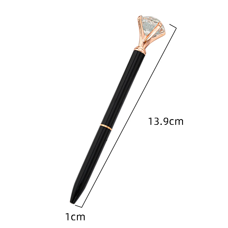 Stylo à bille en métal avec logo personnalisé, noir et blanc, grand diamant, gravure laser personnalisée, cadeaux de mariage, papeterie scolaire,