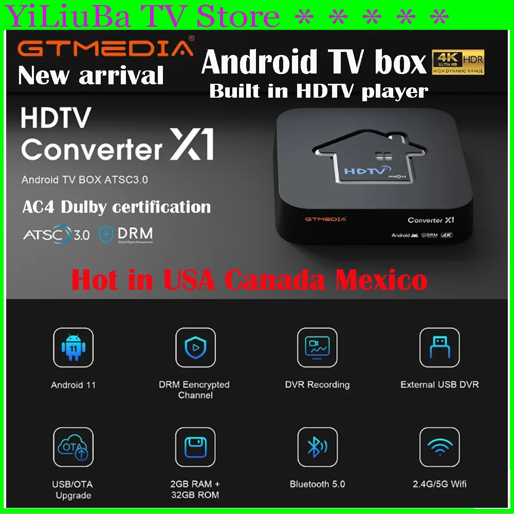 

[Genuine]GTMEDIA HDTV Converter X1 Android11 4K HD TV BOX Support ATSC3.0/ATSC1.0 Digital Terrestrial Signal ATSC3.0 DRM Channel