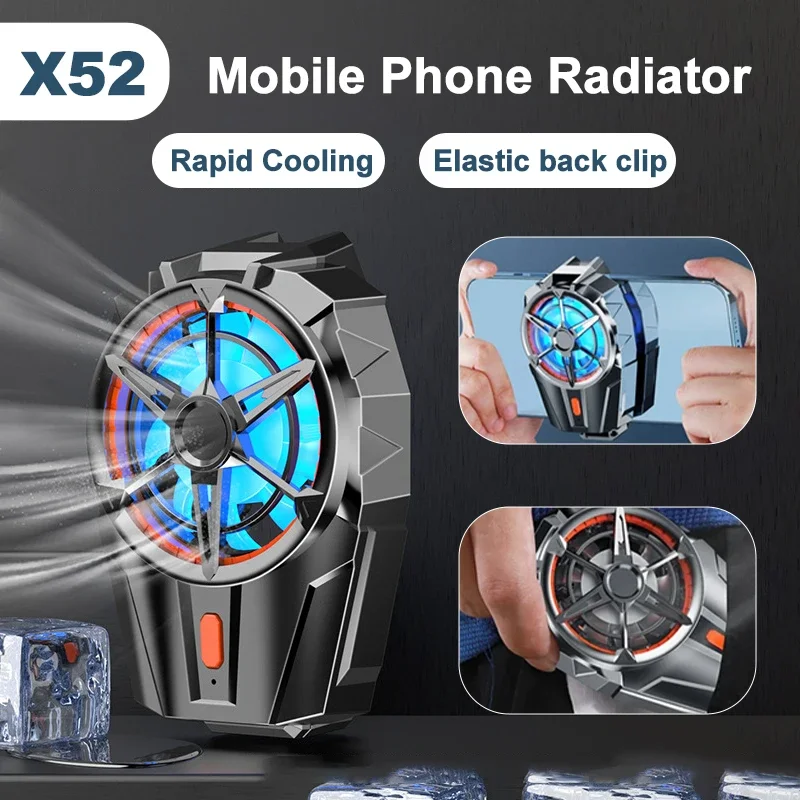 

X52 Phone Cooling Fan Radiator Plug in/Rechargeable Air-cooled Game Cooler 3 Gears Adjustment Back-clip Cool Heat Sink for IOS