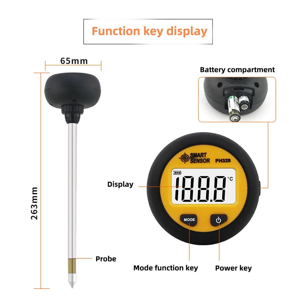 Yieryi 3 In 1 PH328 Soil Acidity Tester Digital Humidity Temperature Tester for Plant Flower Agriculture Orchard with Blacklight