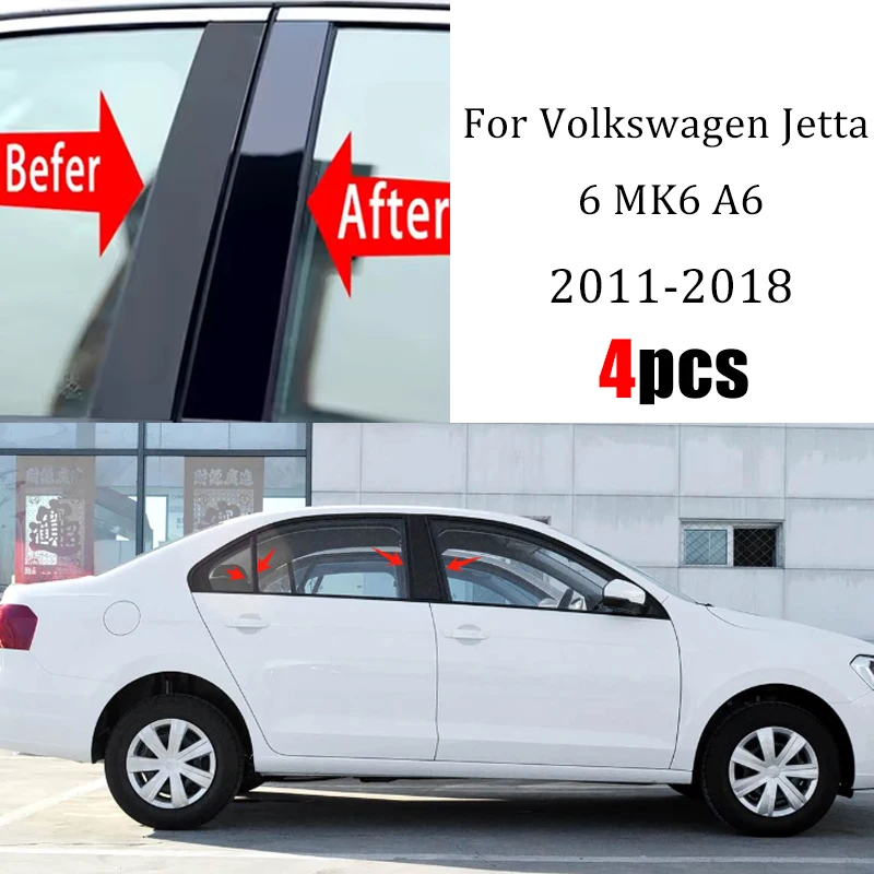 

4Pcs Car Door Window Pillar Center Post Trim Stickers For Volkswagen Jetta 6 MK6 A6 2011-2018 2012 2013 Auto Styling Accessories