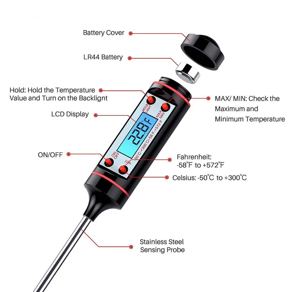 Digital Thermometer with 15cm Long Probe Candle Making Kits Measure Liquid Soy Paraffin Wax Baked Milk Meat BBQ Wax Melts