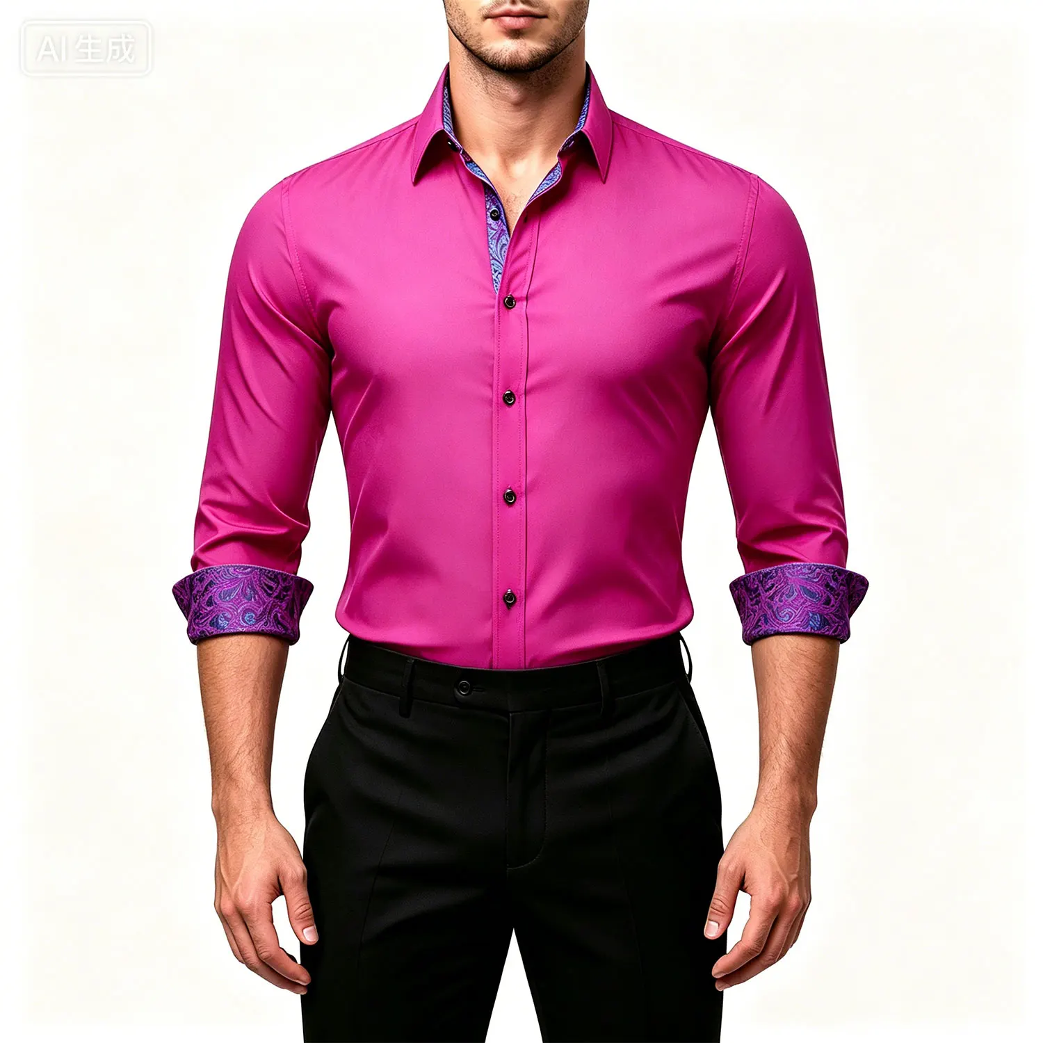 

Men's Polyester Business Shirt Contrast Lining Collar Cuff Long Sleeve Casual Formal Blouse