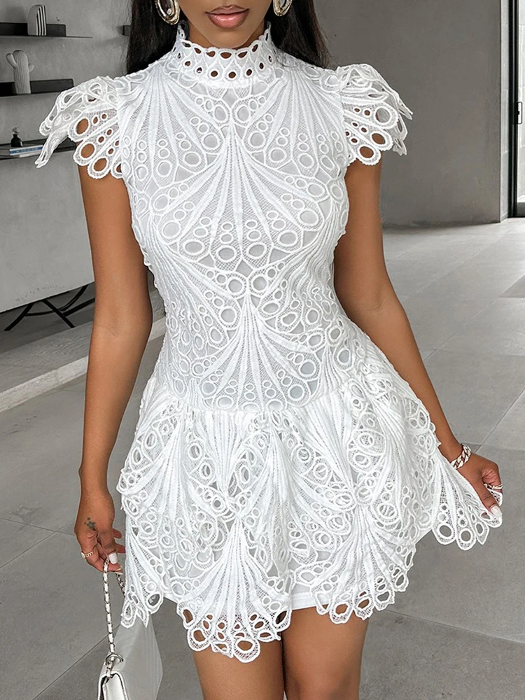 Mock Neck Guipure Lace Dress