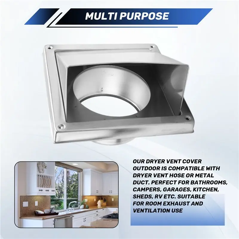 CYCLI-4In Dryer Vent Cover Stainless Steel Vent Cover Outdoor Wall With Cushioned Non Return Flap,External Extractor Wall Vent