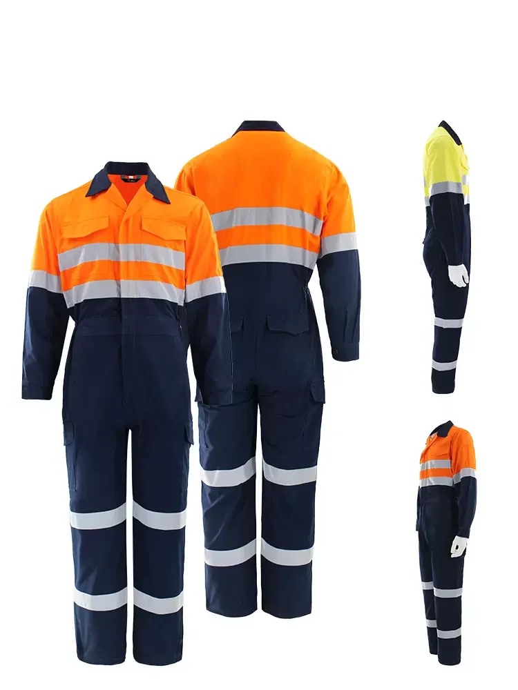 100% cotton working overalls hi vis safety Work clothing reflective stripes factory workshop mechanics coveralls coal miner Suit