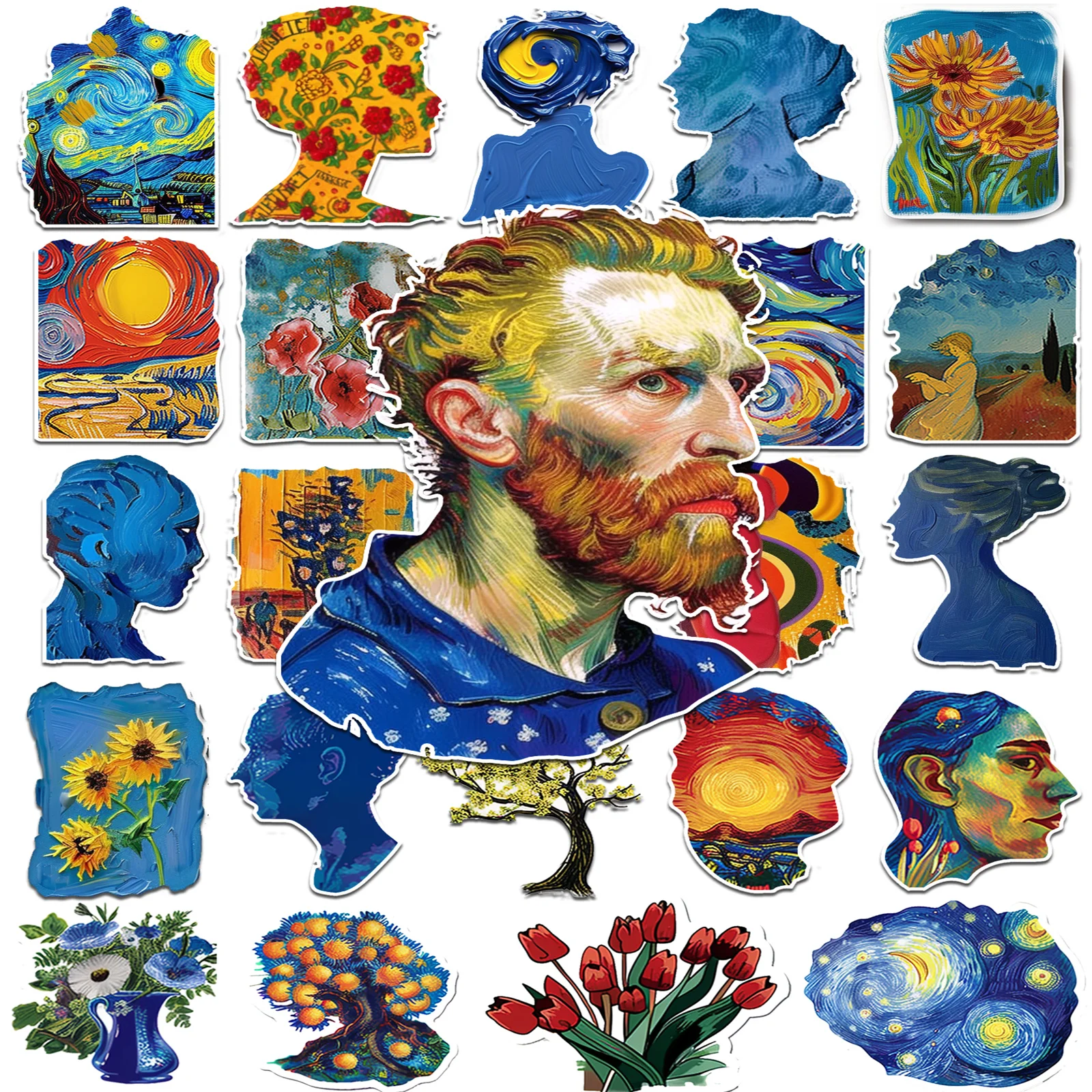 50 Oil Painting Stickers Van Gogh Decorative Notebook Monet Thermos Cup Luggage Waterproof Stickers