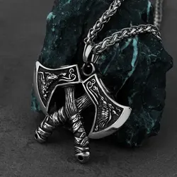 Viking Double Axe Domineering Wolf and Eagle Pendant Necklace Stainless Steel Trending Products Men's Jewelry Wholesale