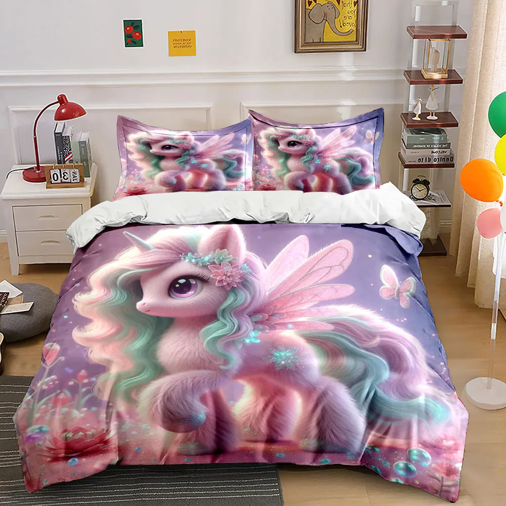 

Dreamlike unicorn pegasus with flowers Duvet Cover Set with 3D Printing Design Soft Polyester Bedding Set All-Season Comfort
