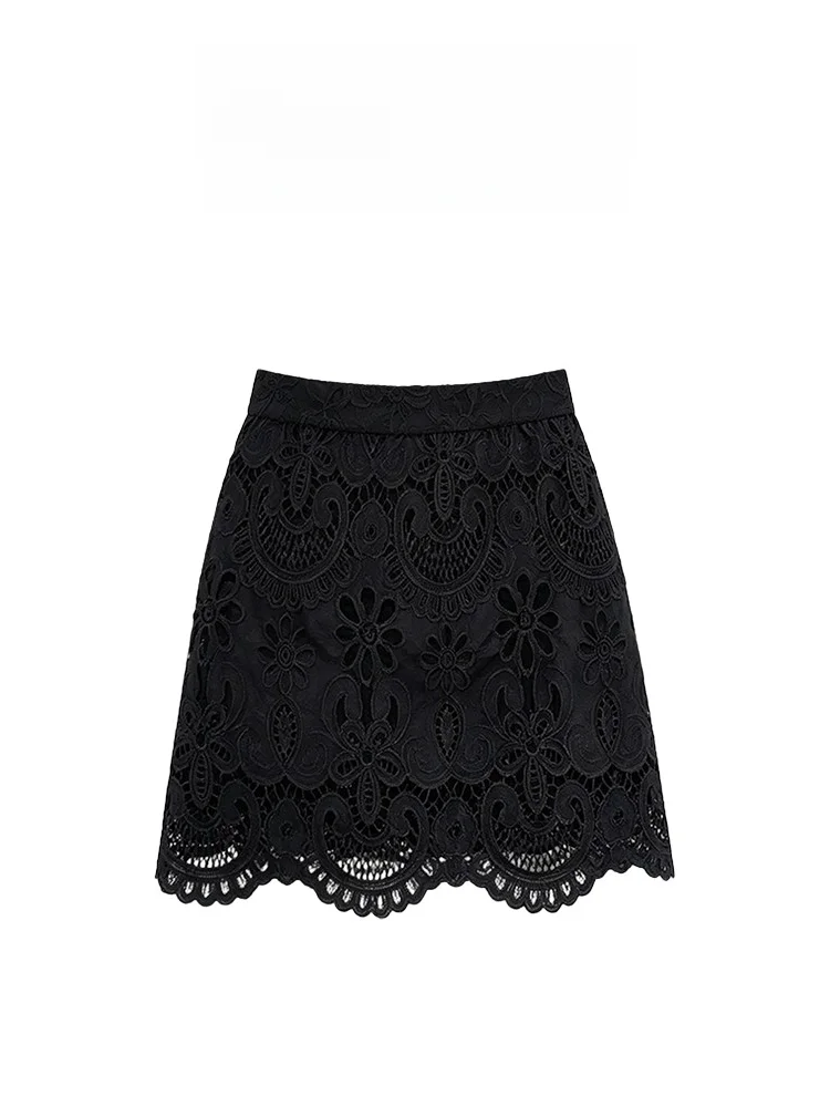 Retro Style High Waist Heavy Embroidery Lace Floral Half Skirt Women's Summer Pure Desire Wave  Short Skirt
