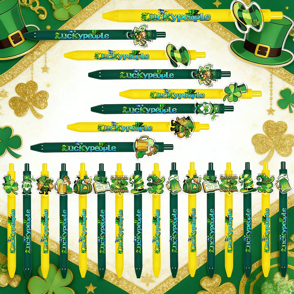 

Набор из 7/24 шариковых ручек с принтом на День святого Патрика, с изображением эльфов и клевера, для праздничных мероприятий и подарков