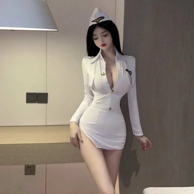 Sexual Night Uniform Set Seductive Flight Attendant Outfit Sexy Costume Women Porno Dessous Sexy Skirt Cosplay Anime Lingerie