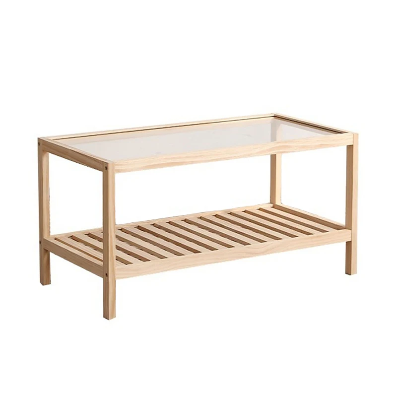 Ins solid wood transparent Changhong glass coffee table Japanese-style log bay window small table rental bedside CJ07 image 3