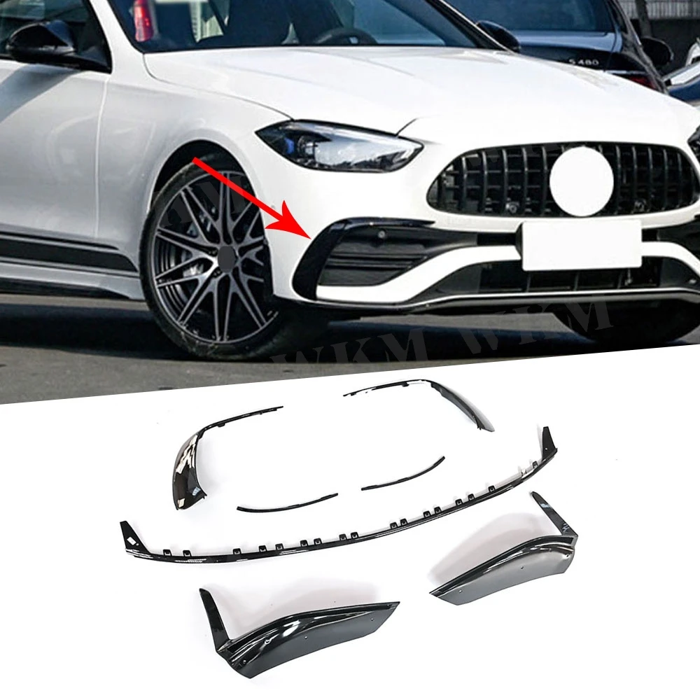 

ABS Front Bumper Lip Air Vent Fin Trims Canards For Mercedes Benz C Class W206 C43 AMG Sport 2023+ Car Styling Gloss Black