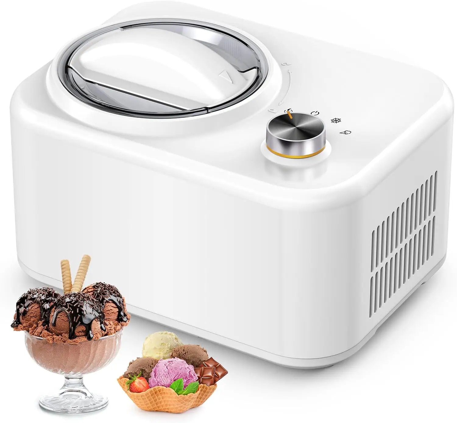 

1 Quart Ice Cream Maker Machine with Built-in Compressor, Fully Automatic, No Pre-freezing, 1 Hour Keep-cooling, Easy to Clean