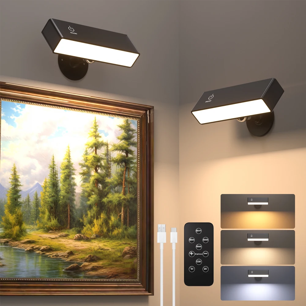 شمعدانات جدارية قابلة لإعادة الشحن مع جهاز تحكم عن بعد 3 درجات حرارة ألوان قابلة للتدوير، مصباح جداري LED بجانب السرير، مصباح مرآة للقراءة المحمول