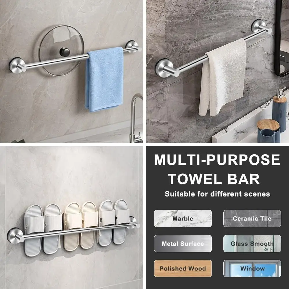 Stainless Steel Adjustable Towel Bar Suction Cup Retractable Towel Holder Single Bar Wall-mounted Extendable Towel Rack