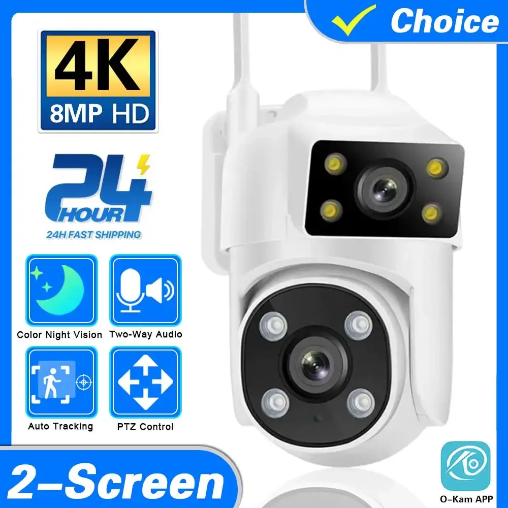 

4K HD Wifi PTZ IP Security Camera Dual Lens Outdoor Auto Tracking Wireless CCTV Video Surveillance Camera 8MP Color Night Vision