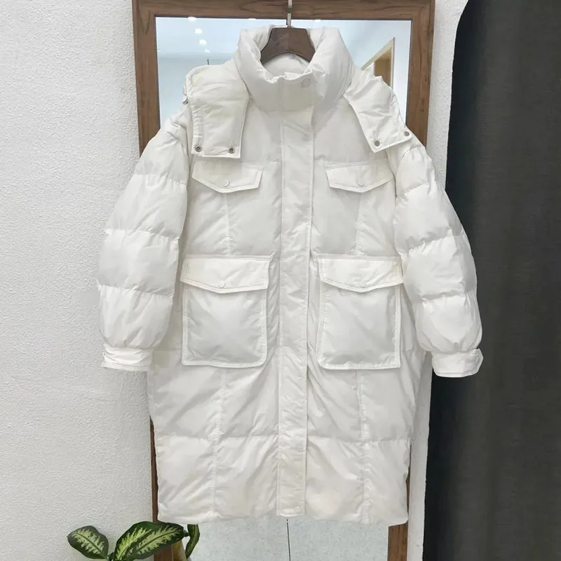 Korea Mid-length Down Cotton Coats Tops Hooded Fashion Casual Abrigo Warm Snow Wear Parkas Winter Women Loose New Jacket Casaco