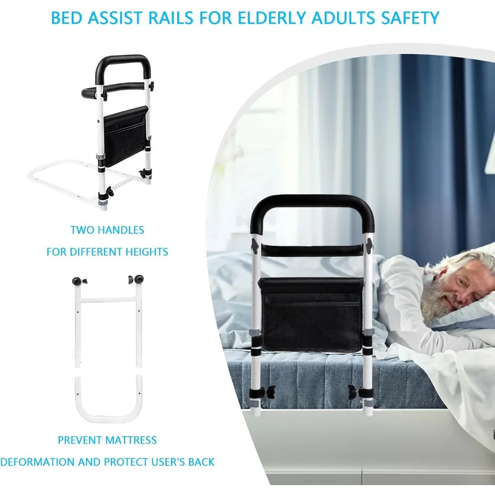 Elderly Bed Safety Rail with Non-Slip Handles, Easy Assembly for Seniors Getting In and Out of Bed, Supports Up to 300lbs
