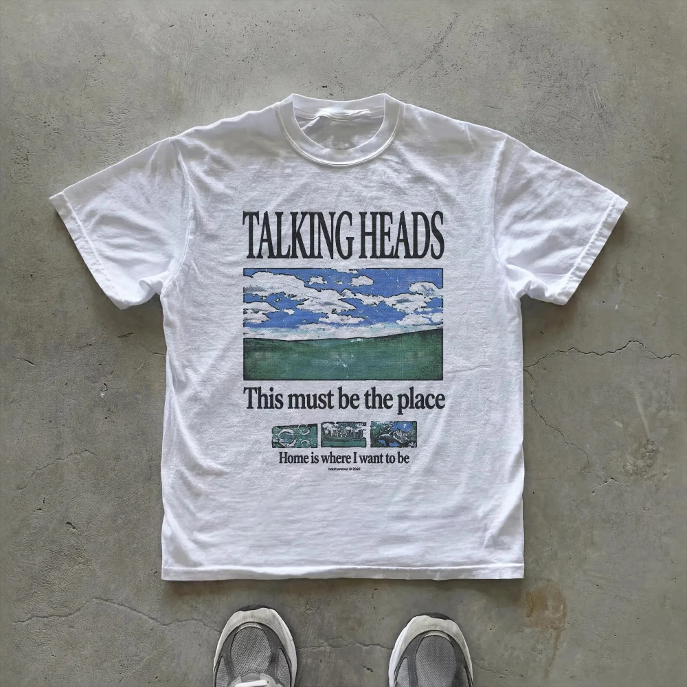 T-shirt graphique rock vintage, design rétro avec paroles, manches courtes, style années 70, mode décontractée, unisexe, hauts pour tous les jours