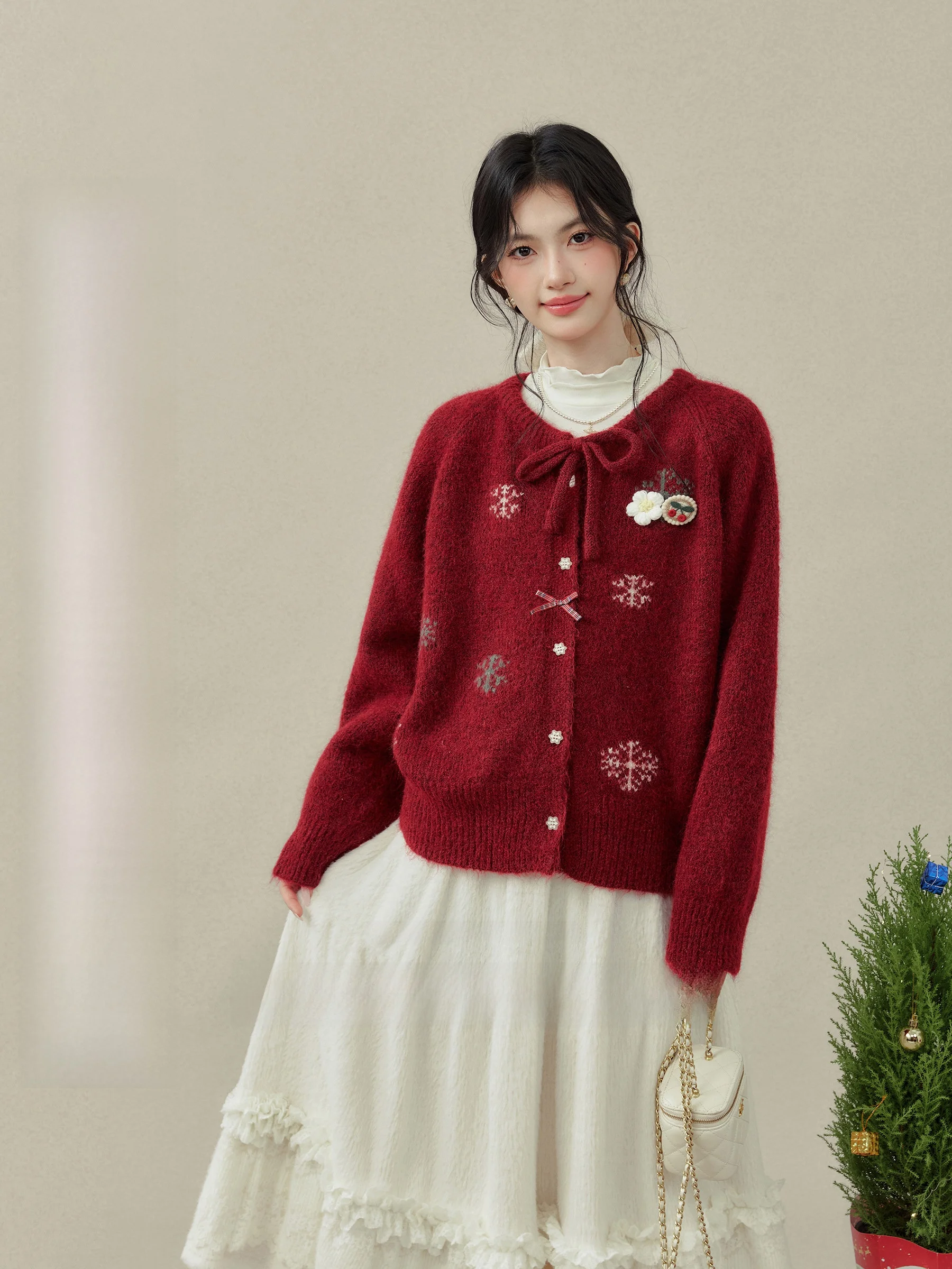 

Свитер-пальто Cisas Special Sweet Sle вязаный, для полных женщин, красный, новогодний, с узлом, длинный рукав