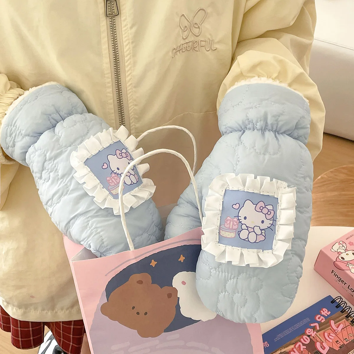 قفازات سانريو هالو كيتي الدافئة المقاومة للبرد، قفازات ركوب الدراجات الدافئة، إكسسوار حراري، هدية عيد الميلاد #3