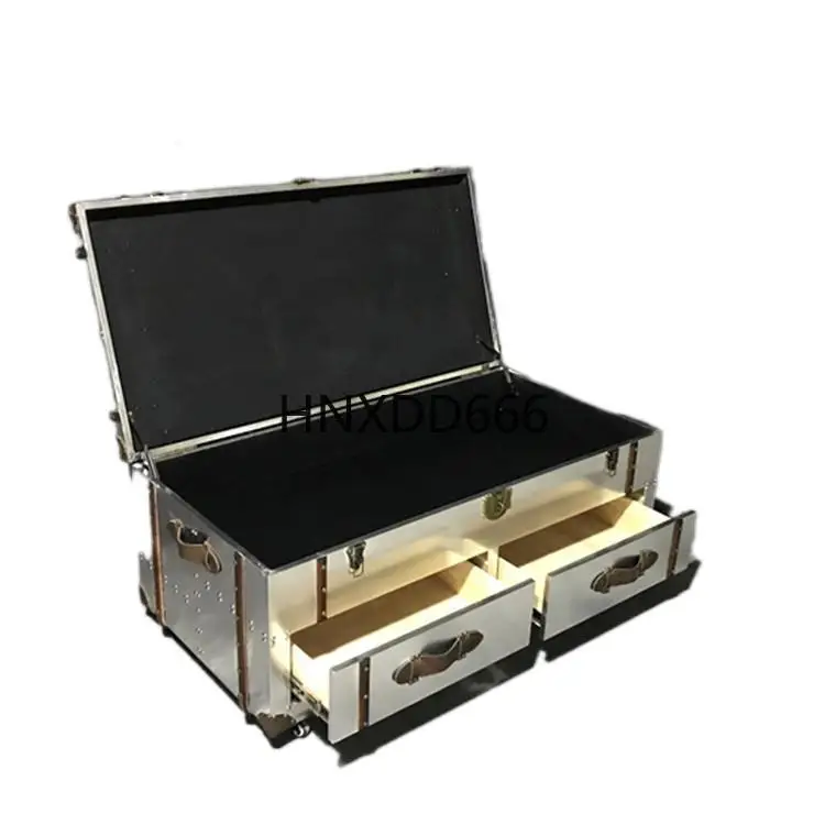 

Loft retro coffee table, creative American nostalgic box tea aluminum leather craft industrial style living room furniture