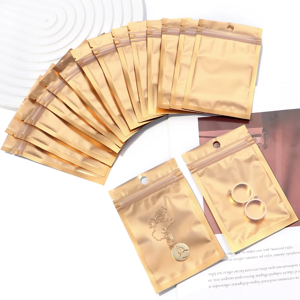 20-50Pcs/lot Gold Color Aluminum Foil Self-Sealing Multi-Size Jewelry Earings Ring Candy Storage Pouches Resealable Package Bag