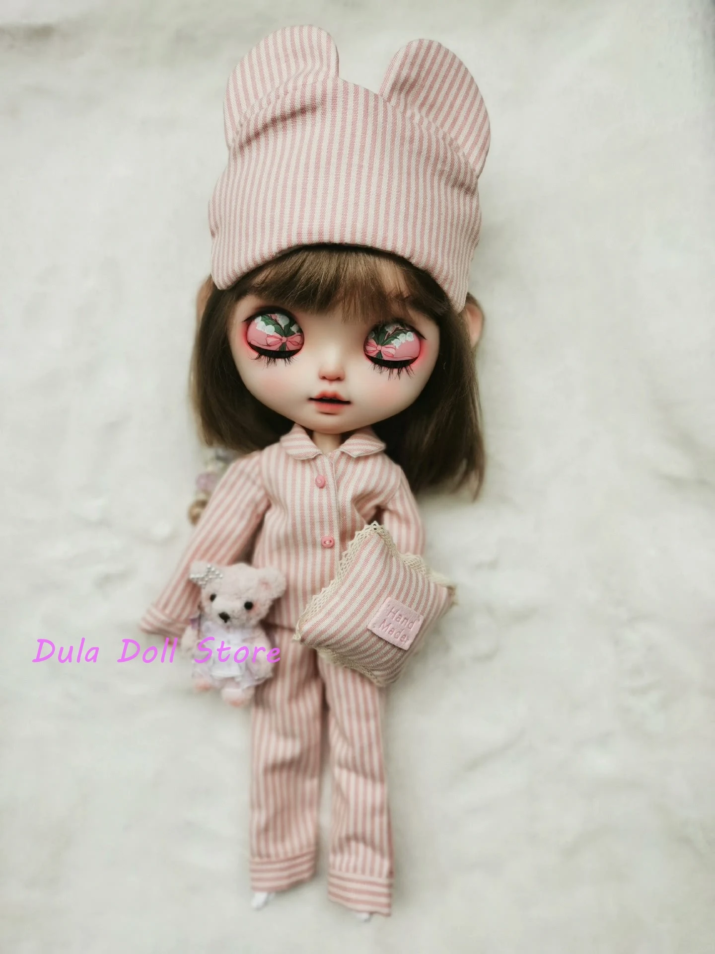 Dula Doll Clothes for Blythe Handmade pink striped cotton pajama set ob24 ob22 Diandian Azone Licca ICY JerryB 1/6 Bjd Doll