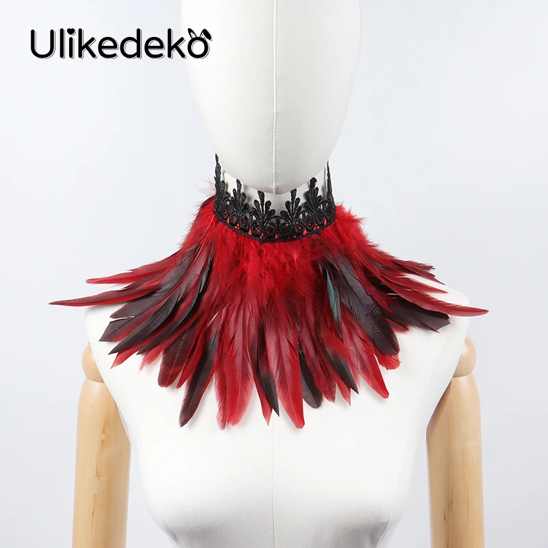 Feather Wrist Cuffs และปลอมผู้หญิง Victorian อุปกรณ์เสริม Gothic Rave Party Masquerade ฮาโลวีน Cuello Victoriano