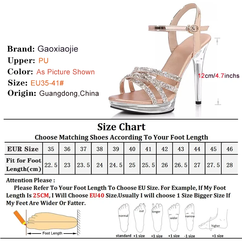 12CM Height Crystal Glitter High-Heeled Women Sandals Platform Non-slip Transparent Wedding Sandals Woman Model Performance Shoe