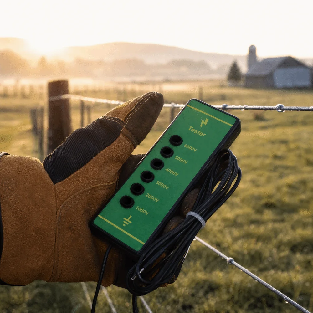 ABS Electric Fence Voltage Tester 6-LED Indicator Lights Copper Animal Fence Voltage Tester Weather Resistant Durable