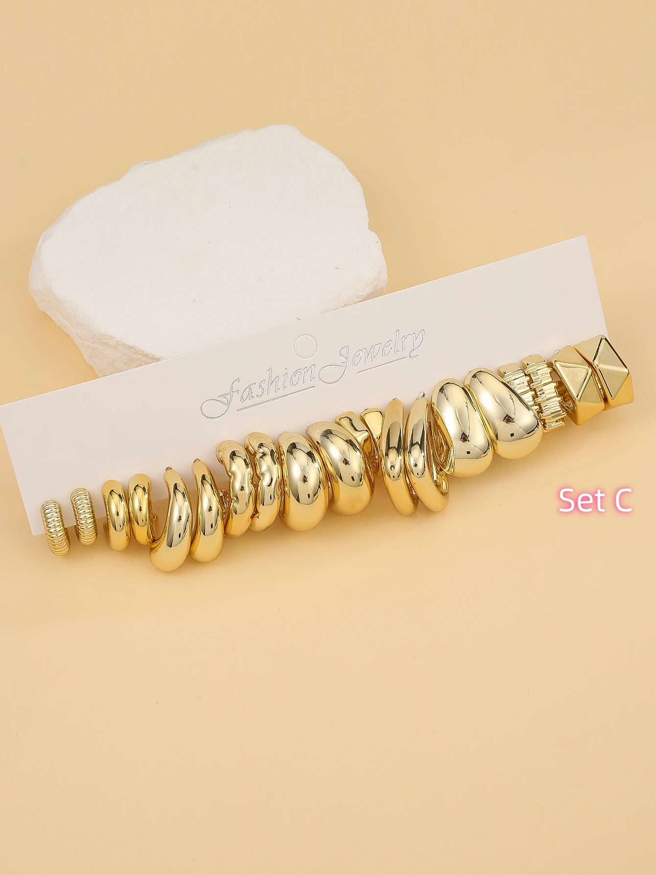 10 أزواج - 40 أزواج كبيرة الحجم بتصميم جديد ذهبي اللون ABS/الراتنج مجموعة أقراط عصرية بسيطة، مناسبة للارتداء اليومي للنساء #4